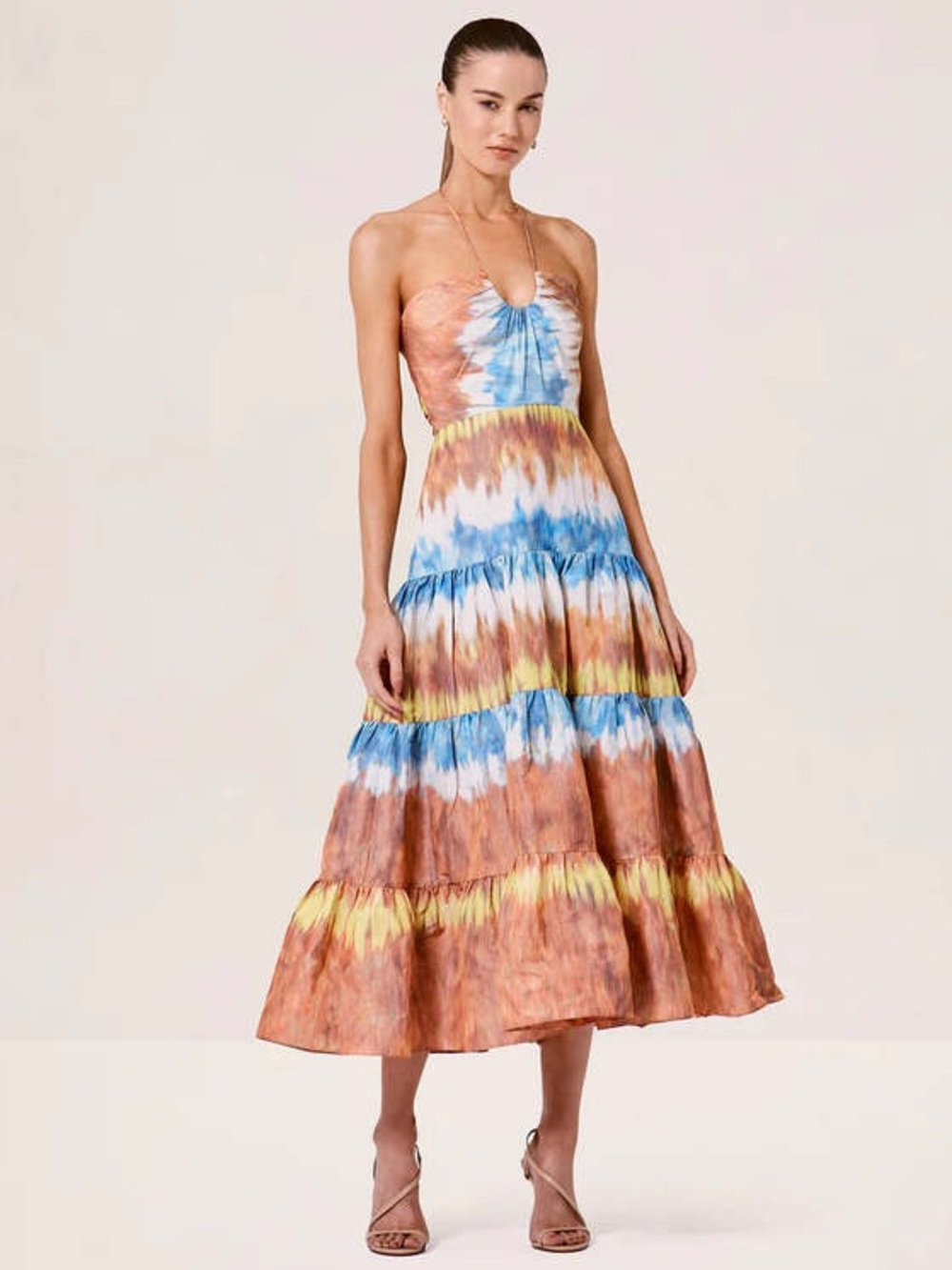 Alexis Roberta Tiered Halter Midi Dress | Sunset Tie Dye | Summer Dress Size M